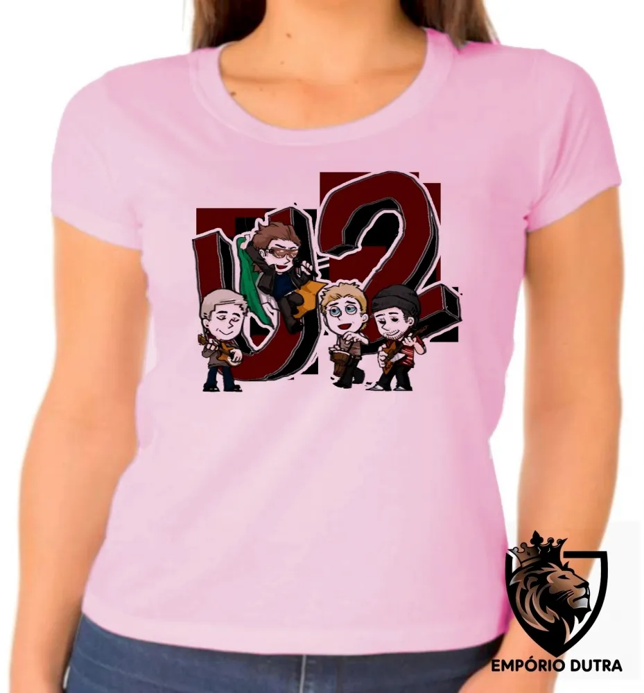 Baby look blusa Feminina u2 banda rock musica desenho bono vox Imagem