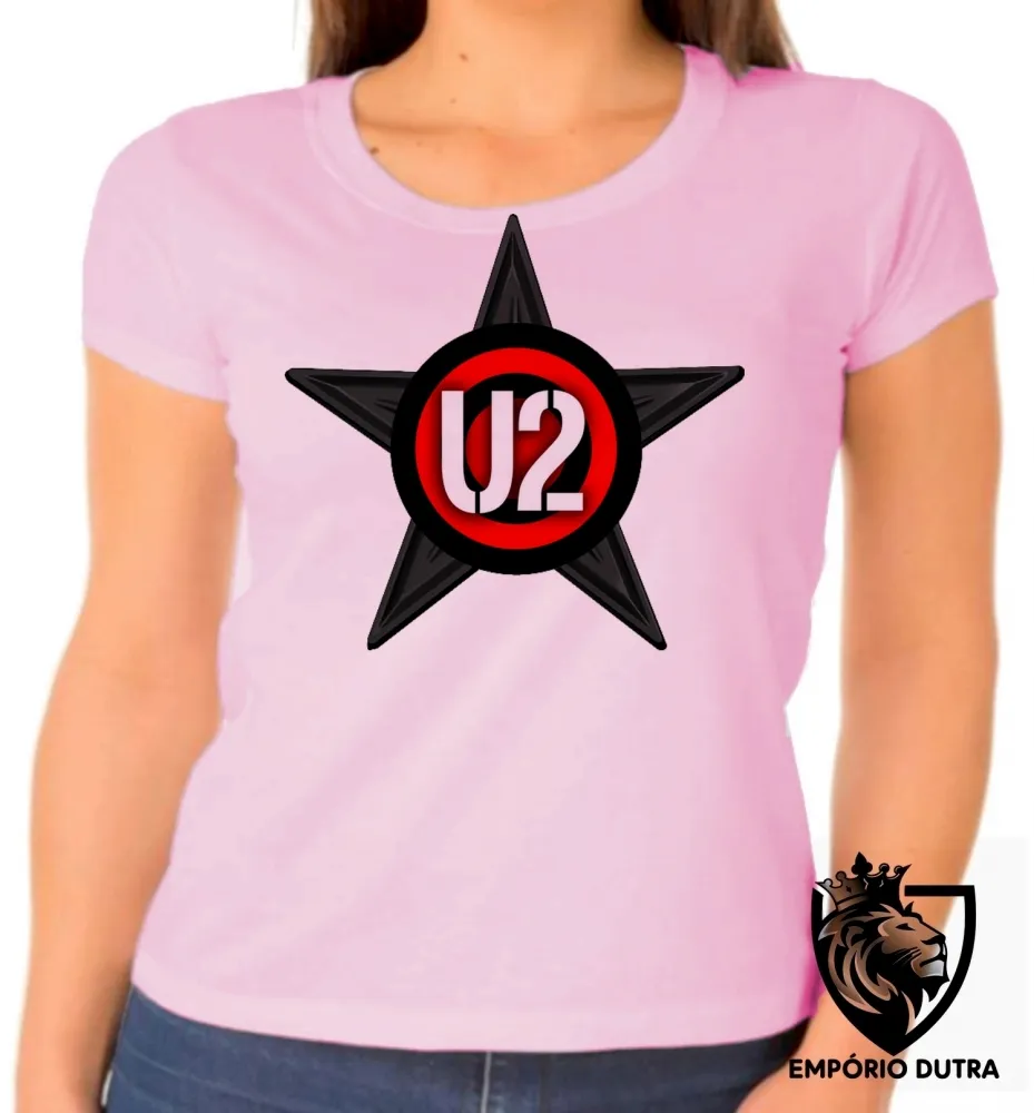 Baby look blusa Feminina u2 banda rock musica logo estrela banda