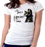 Baby look blusa Feminina Você é o que você ouve musica caveira - Foto 5
