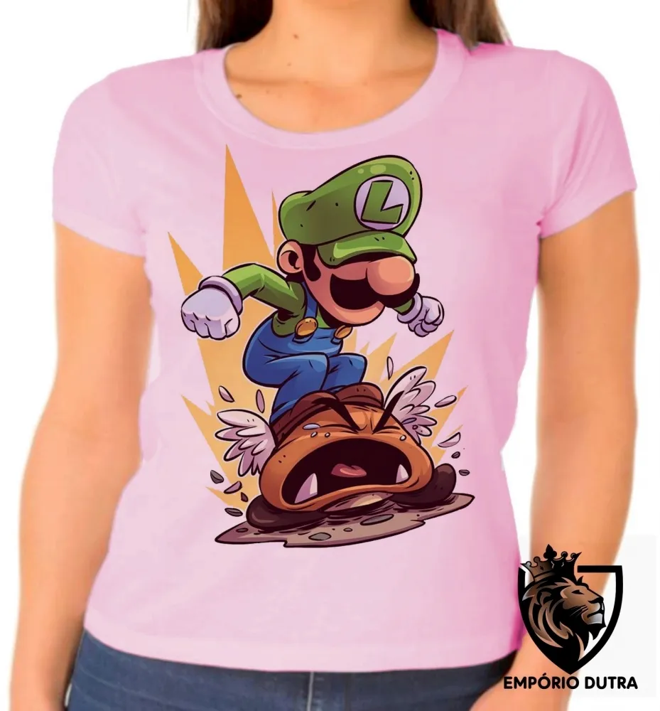 Baby look blusa Feminina Luigi Super Mário