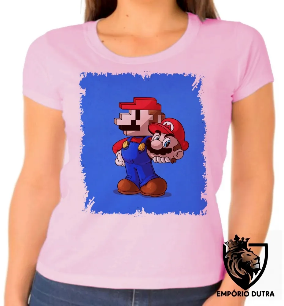 Baby look blusa Feminina Super Mário antigo pixel com novo