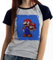 Baby look blusa Feminina Super Mário antigo pixel com novo - Foto 3