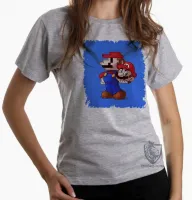 Baby look blusa Feminina Super Mário antigo pixel com novo - Foto 5