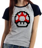 Baby look blusa Feminina Super Mario pixel Mushroom - Foto 2