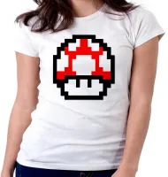 Baby look blusa Feminina Super Mario pixel Mushroom - Foto 3