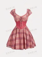 Vestido cami impressão xadrez bainha com babado - Foto 2