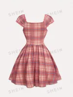 Vestido cami impressão xadrez bainha com babado - Foto 3