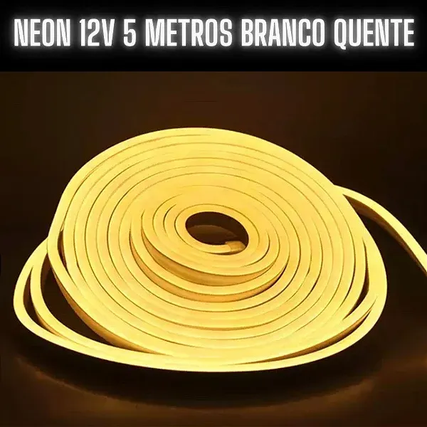 Mangueira Fita LED Neon BRANCA QUENTE 3000K 12v rolo 5 metros