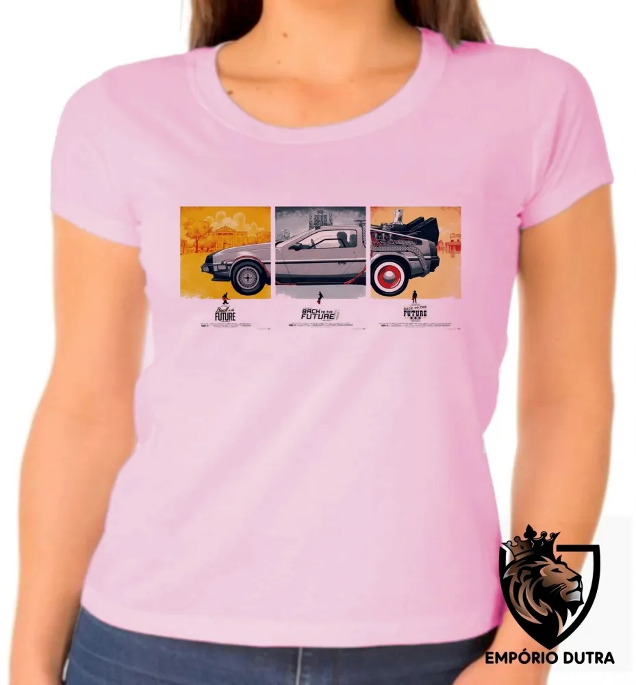 Baby look blusa Feminina DeLorean em quadros Imagem
