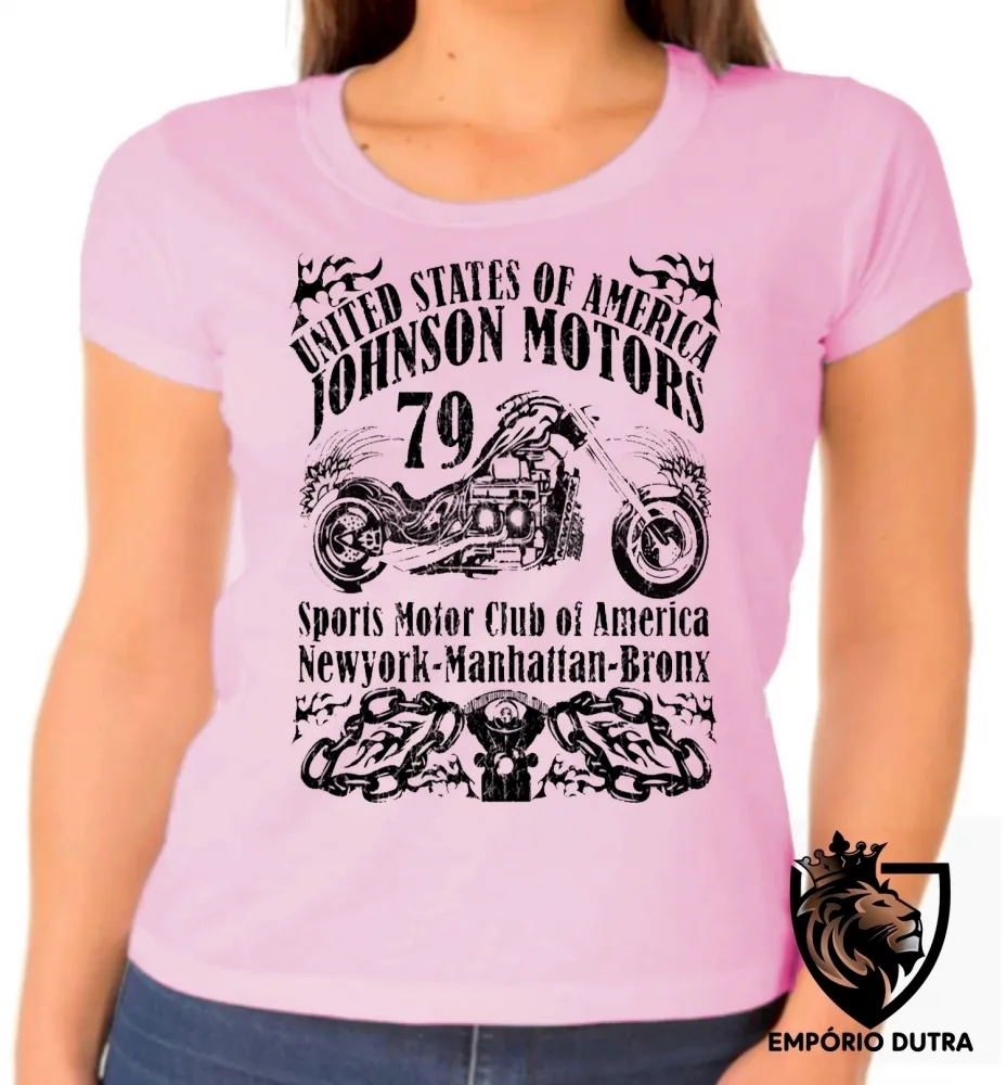 Baby look blusa Feminina Moto Johnson Motors 79 USA harley davidson