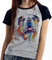 Baby look blusa feminina cachorro bulldog Buldogue colorido - Foto 4