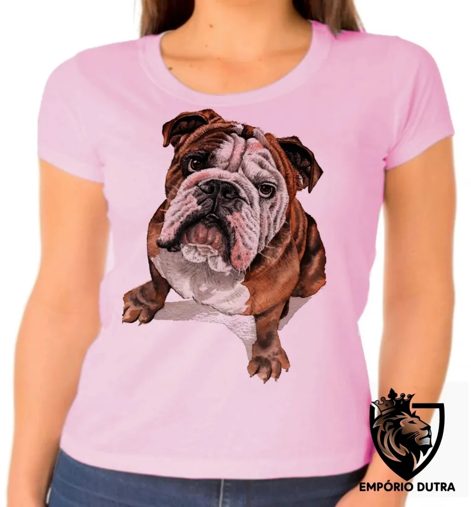 Baby look blusa feminina cachorro bulldog Buldogue raça canina Imagem