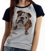 Baby look blusa feminina cachorro bulldog Buldogue raça canina - Foto 4