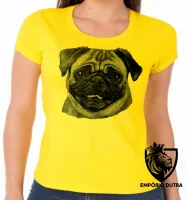 Baby look blusa feminina cachorro cão dog pug preto e branco - Foto 2