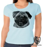 Baby look blusa feminina cachorro cão dog pug preto e branco - Foto 3