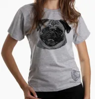 Baby look blusa feminina cachorro cão dog pug preto e branco - Foto 4