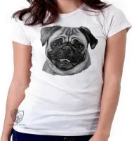 Baby look blusa feminina cachorro cão dog pug preto e branco - Foto 6
