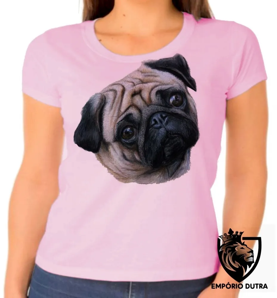 Baby look blusa feminina cachorro cão dog pug raça canina