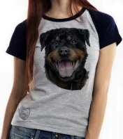 Baby look blusa feminina cachorro cão dog rottweiler raça canina - Foto 4