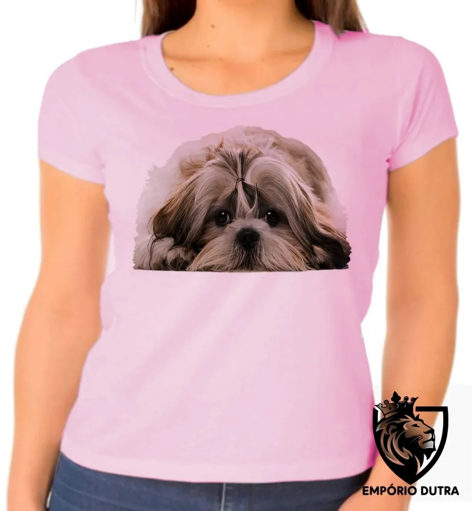 Baby look blusa feminina cachorro cão dog Shih tzu raça canina Imagem