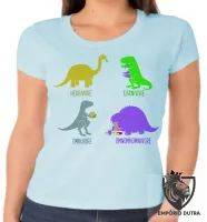 Baby look blusa feminina Dinossauros carnivoro vegetariano vegano - Foto 2