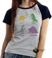 Baby look blusa feminina Dinossauros carnivoro vegetariano vegano - Foto 4