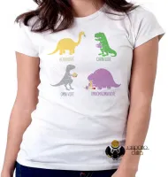 Baby look blusa feminina Dinossauros carnivoro vegetariano vegano - Foto 5