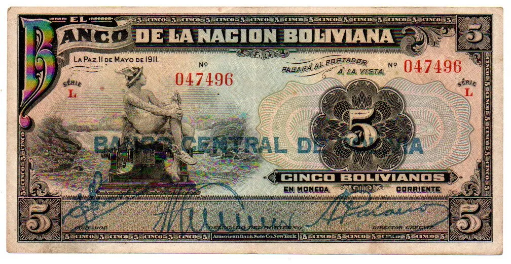 Bolívia - 5 Bolivianos - Cédula Estrangeira - MBC