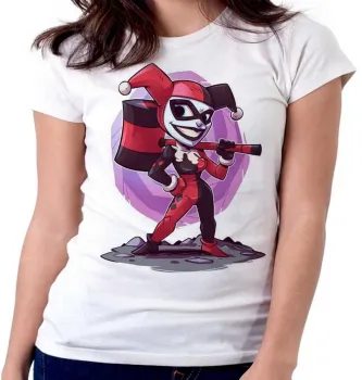 Baby look blusa feminina ARLEQUINA PALHAÇO coringa batman - Foto 2