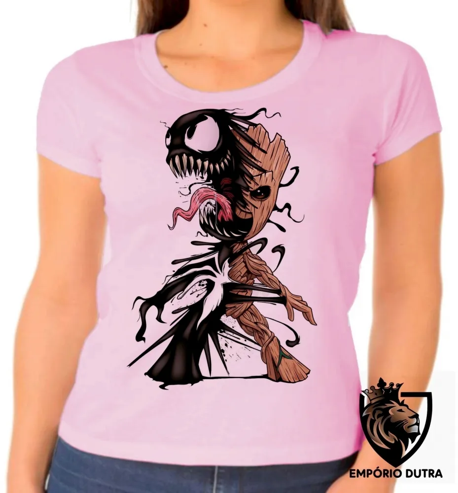 Baby look blusa feminina venom homem aranha groot marvel guardioes galaxia