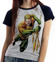 Baby look blusa feminina aquaman super herói liga justiça - Foto 2