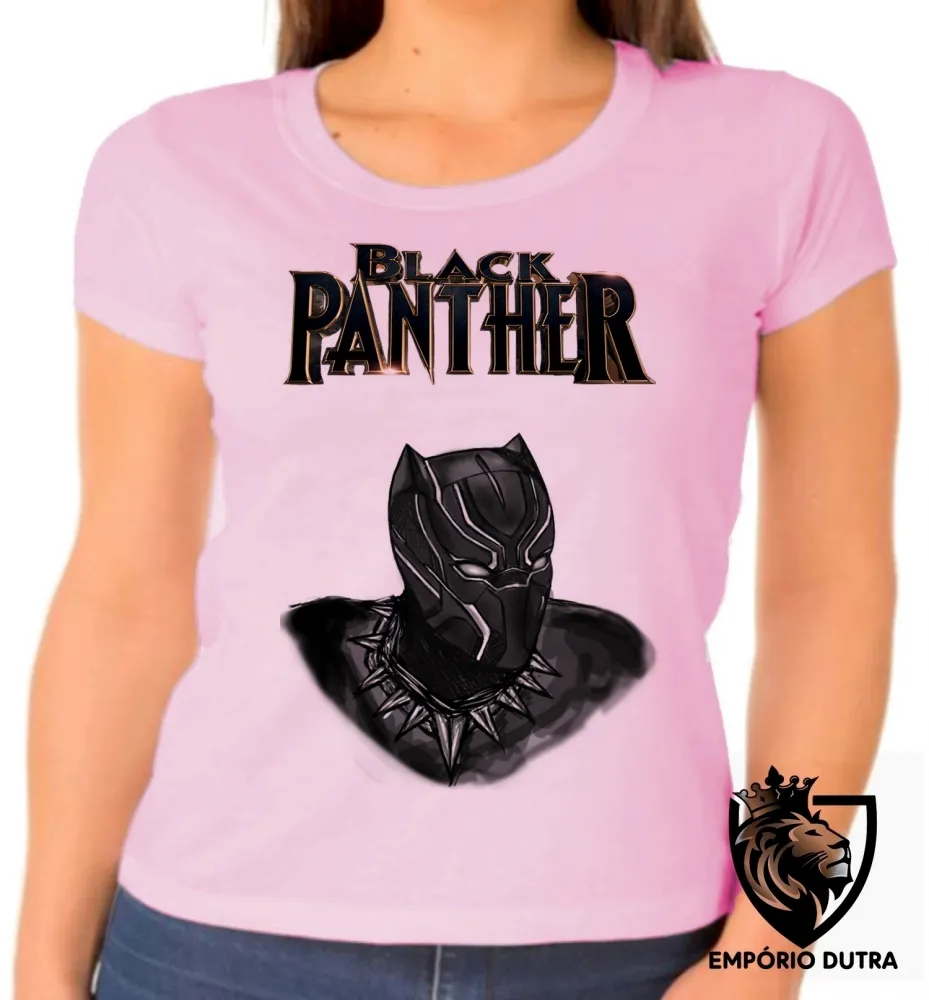 Baby look blusa feminina black panter pantera negra Imagem