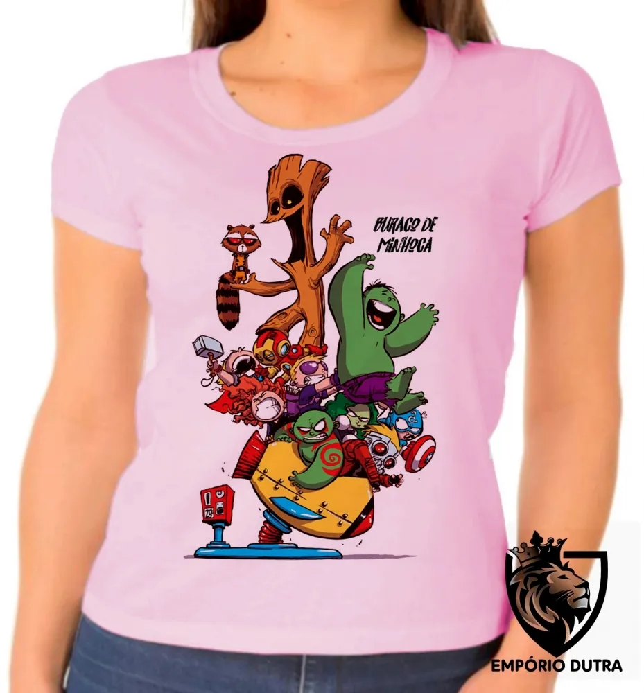 Baby look blusa feminina Buraco de Minhoca super heróis marvel Imagem