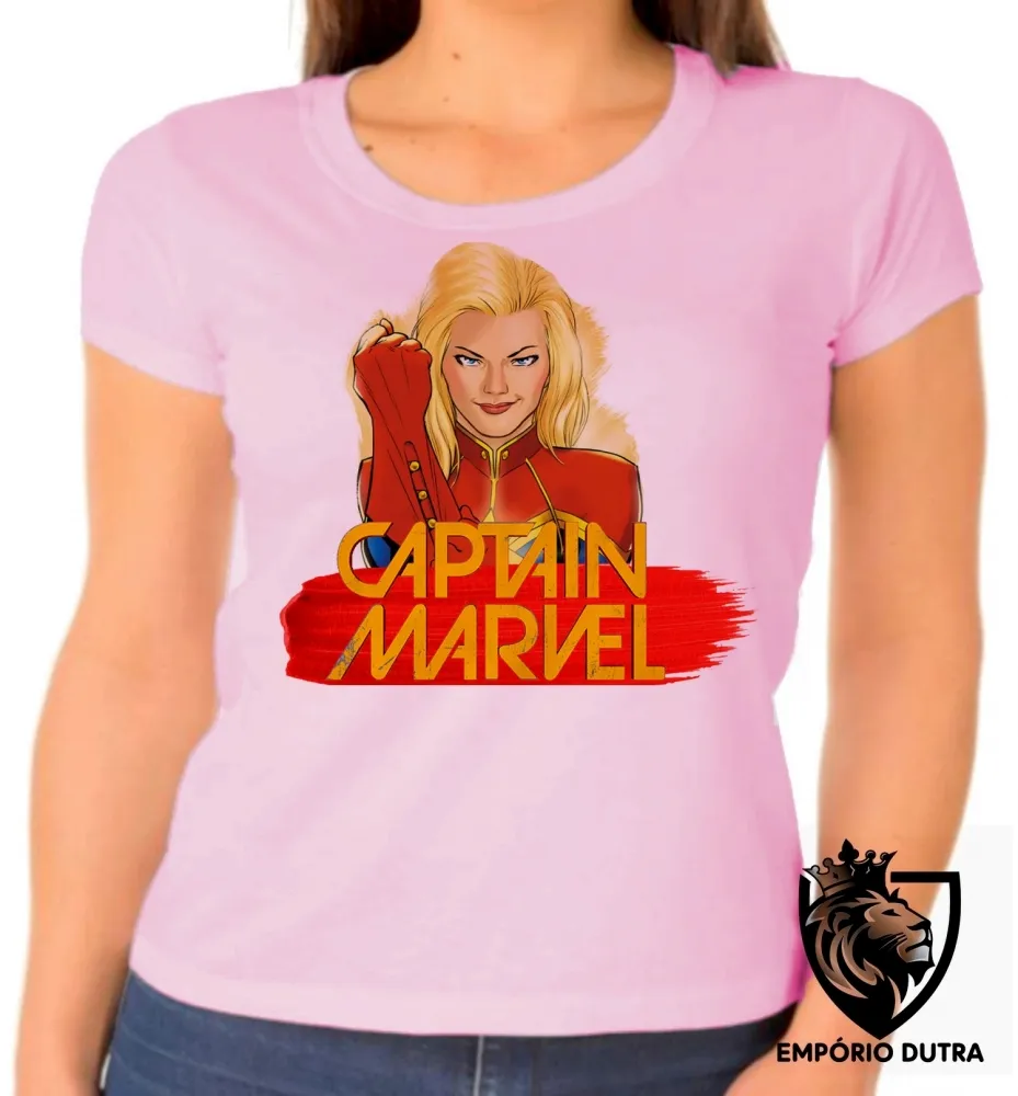 Baby look blusa feminina Capitã Marvel heroi feminina Imagem