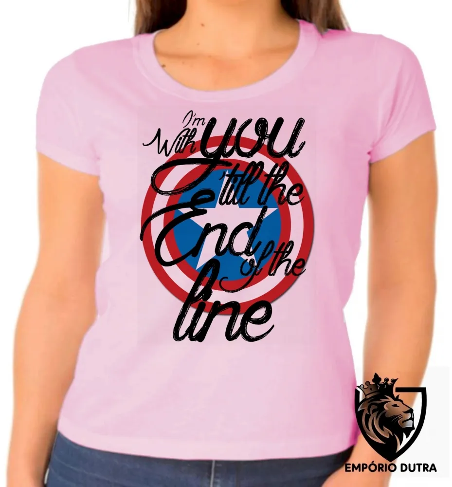 Baby look blusa feminina Capitão América escudo end line Imagem