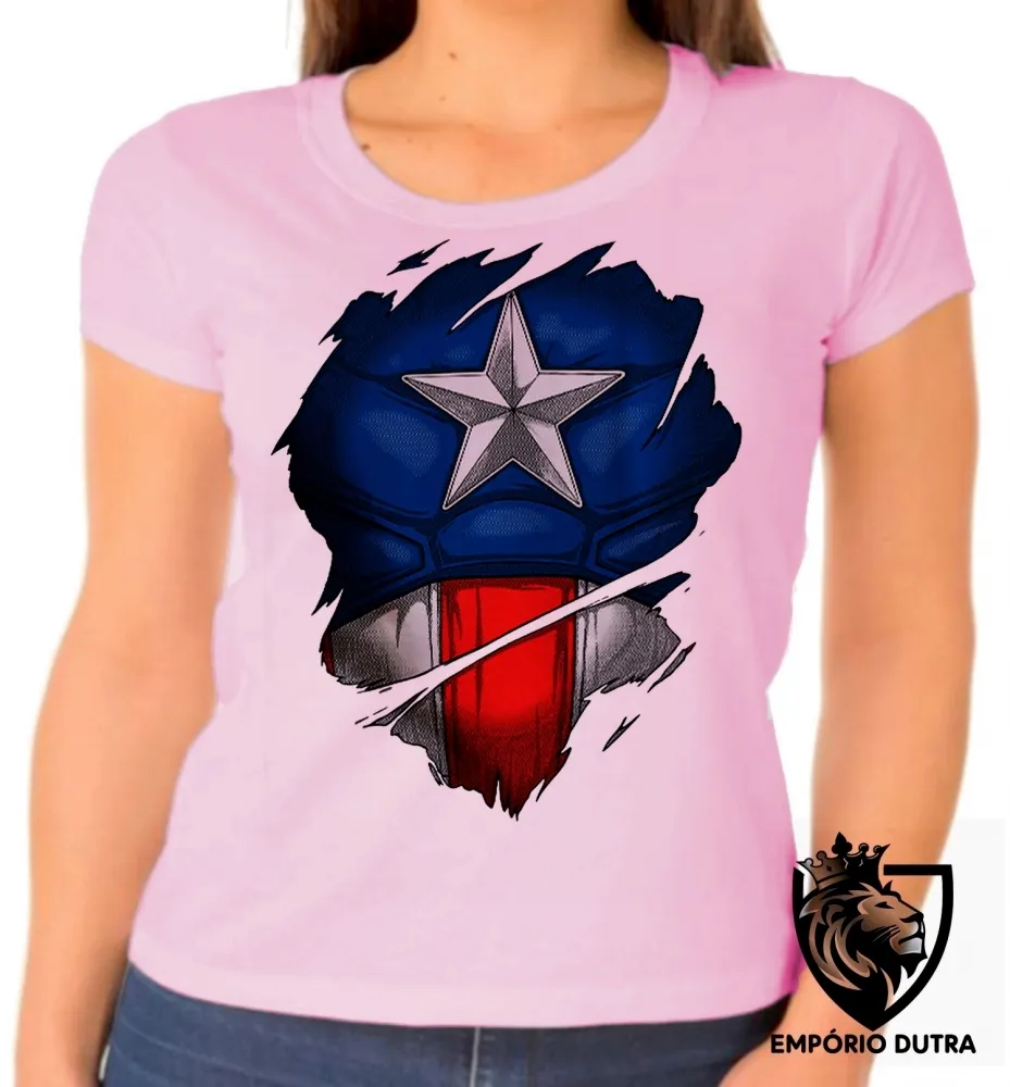 Baby look blusa feminina Capitão america marvel disfarce
