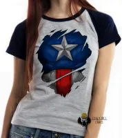 Baby look blusa feminina Capitão america marvel disfarce - Foto 4