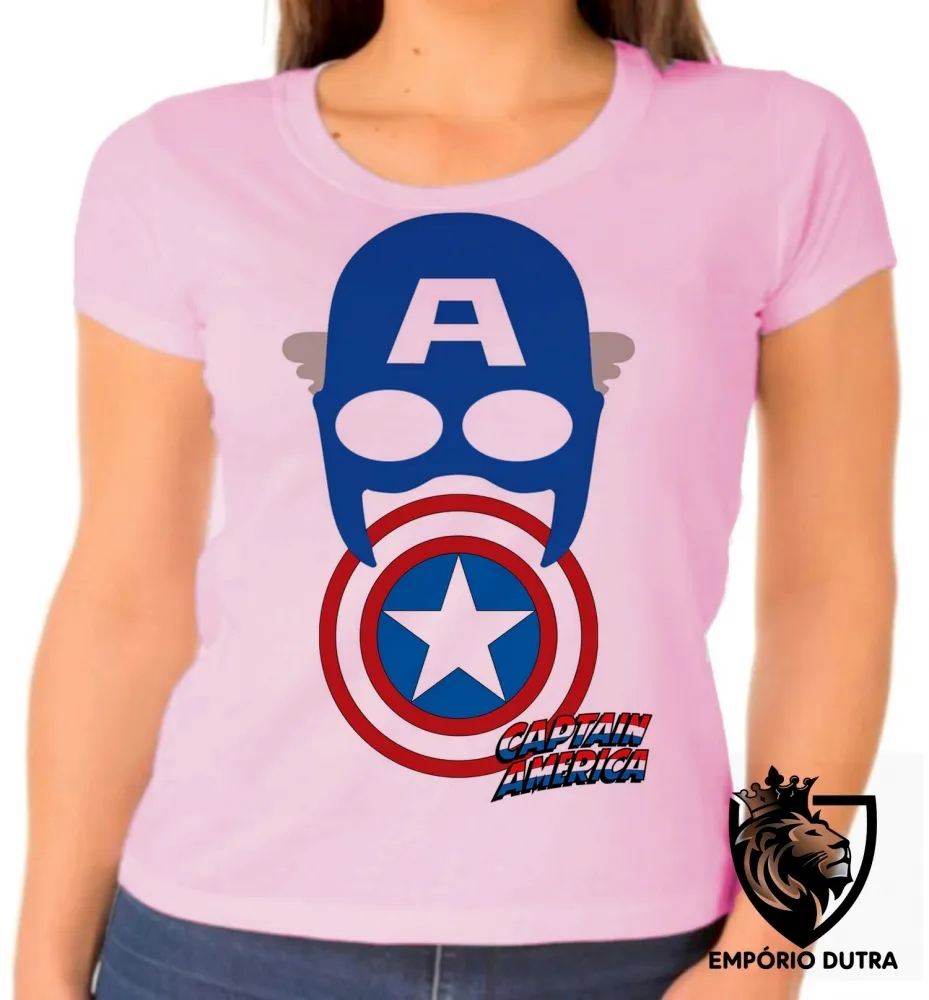 Baby look blusa feminina Capitão América máscara escudo Imagem