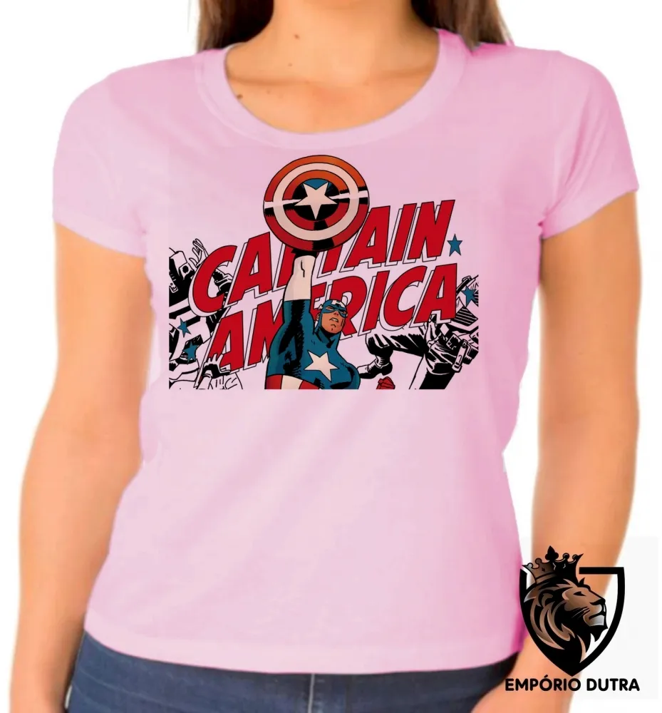 Baby look blusa feminina Capitão América super heroi marvel Imagem