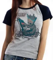 Baby look blusa feminina Groot Guardiões da Galáxia Fita blue - Foto 2