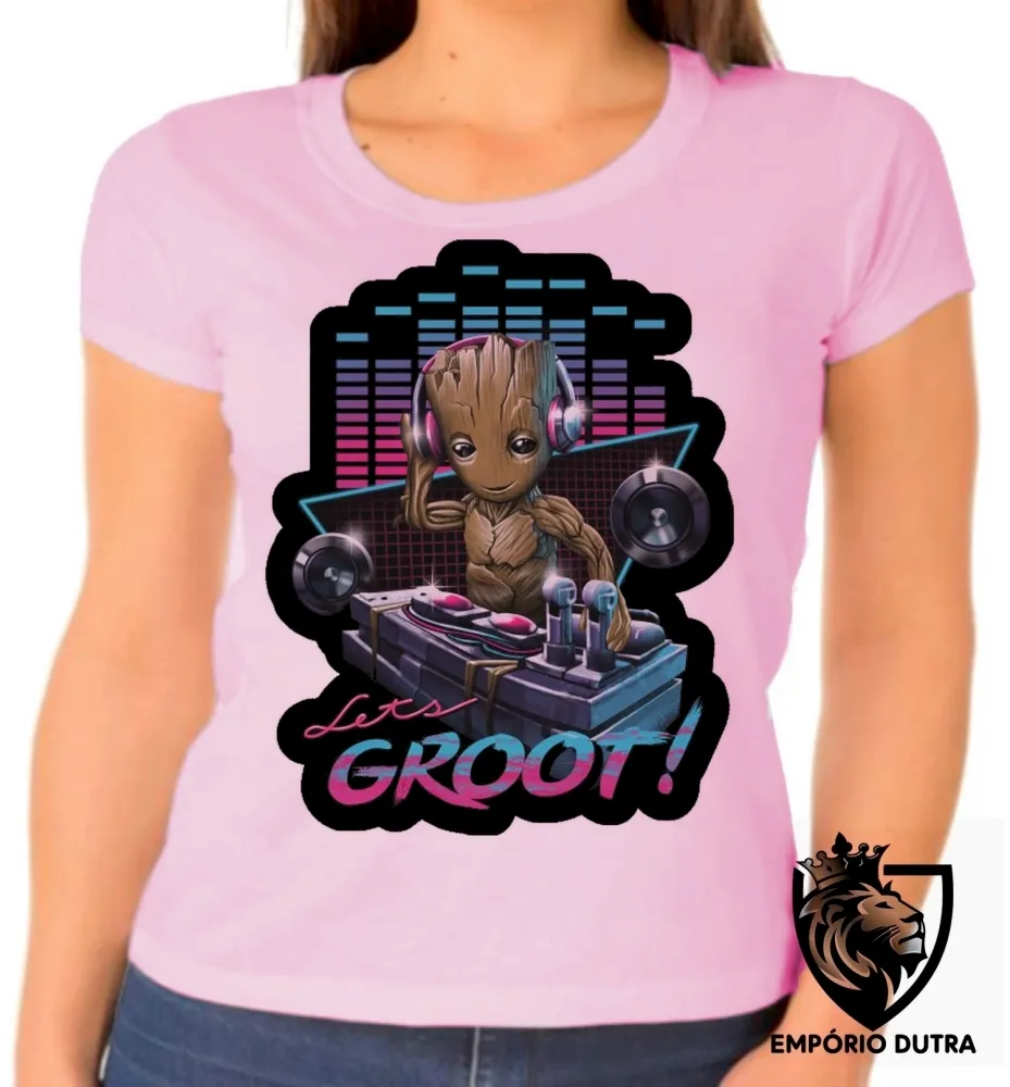 Baby look blusa feminina Groot lets musica dj marvel Imagem