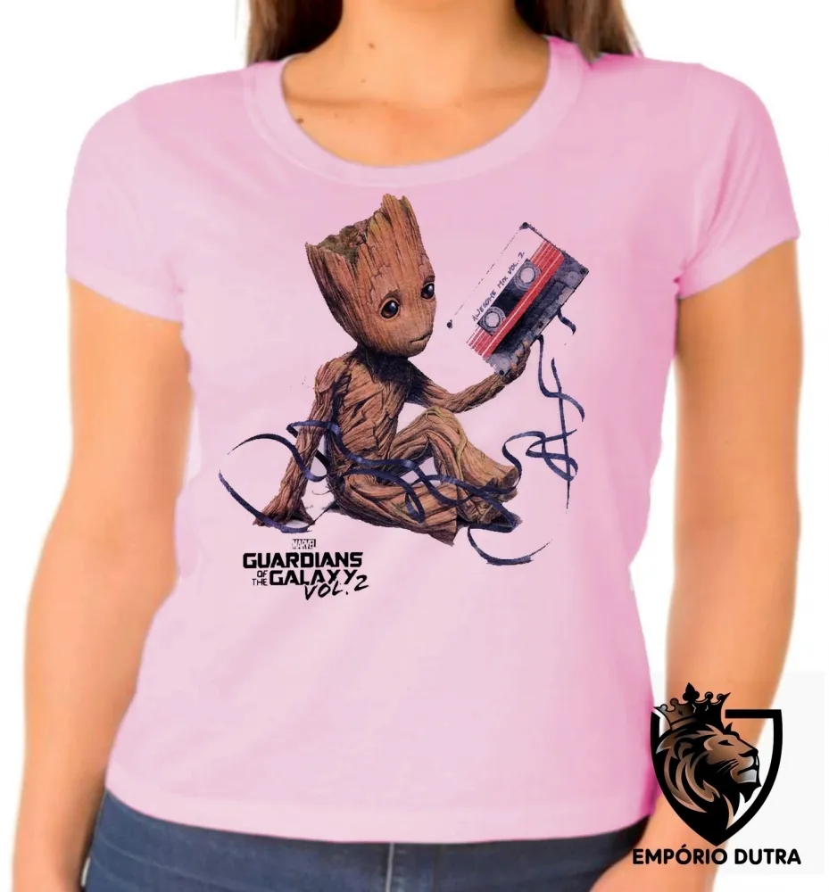 Baby look blusa feminina Guardiões da Galáxia Groot fita Imagem