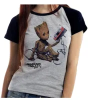 Baby look blusa feminina Guardiões da Galáxia Groot fita - Foto 4