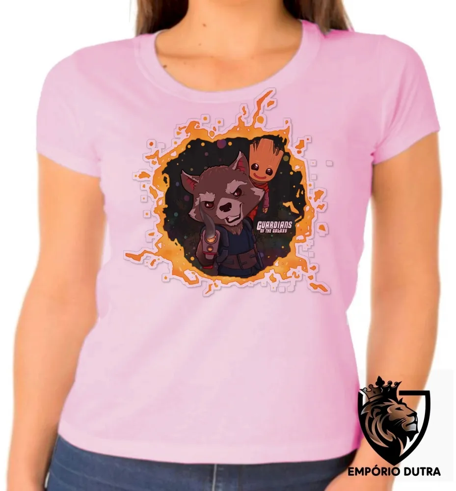 Baby look blusa feminina Guardiões da Galáxia Rocket Groot Imagem