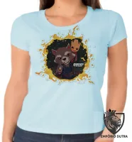 Baby look blusa feminina Guardiões da Galáxia Rocket Groot - Foto 2