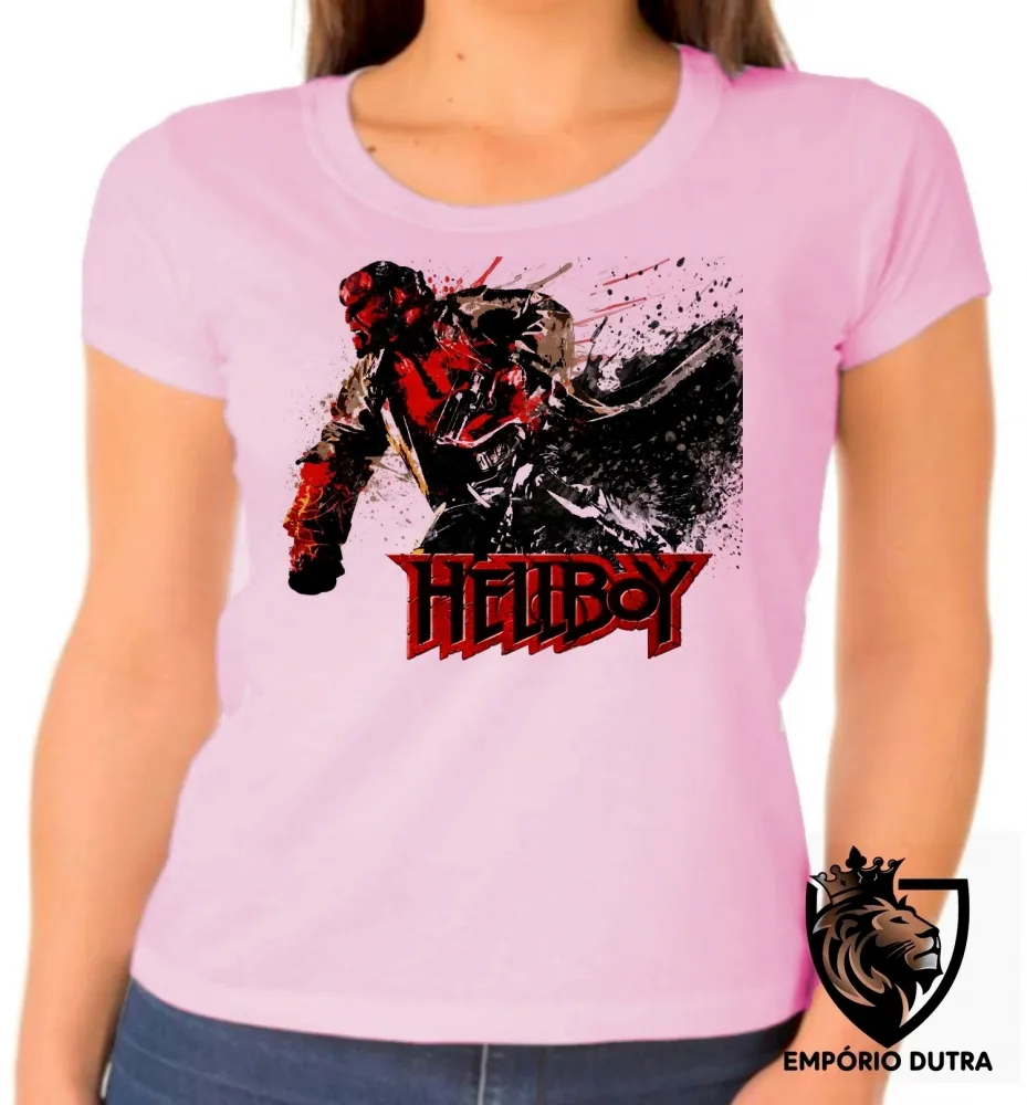Baby look blusa feminina Hellboy ataque super herói
