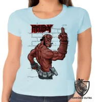 Baby look blusa feminina Hellboy dedo do meio parede - Foto 2