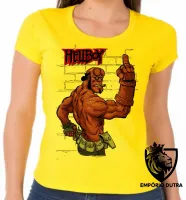Baby look blusa feminina Hellboy dedo do meio parede - Foto 3