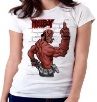 Baby look blusa feminina Hellboy dedo do meio parede - Foto 5