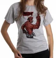 Baby look blusa feminina Hellboy dedo do meio parede - Foto 6